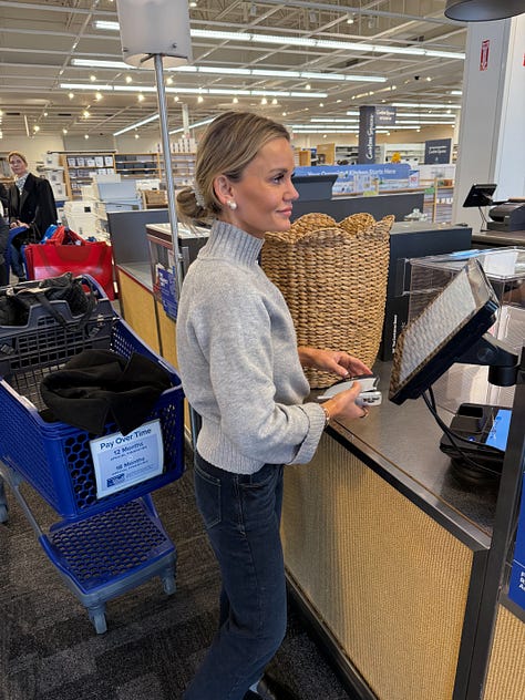 Mother and daughter shopping with college roommate visit dorm room shopping.