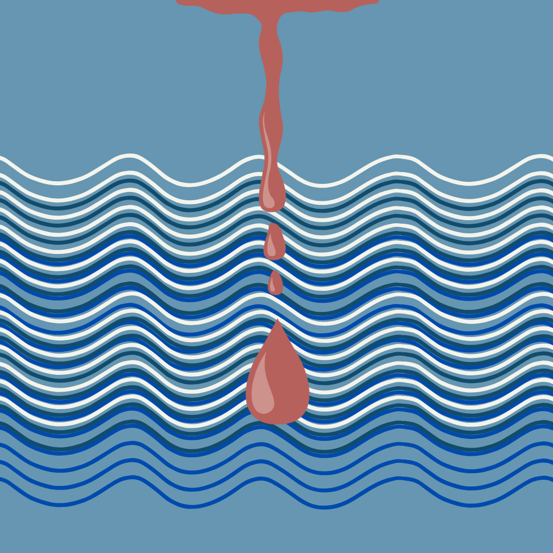 Waves like water overlaid on top of a drop of blood
