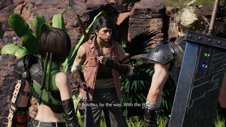 Sotetsu wants Yuffie and Cloud to teach him the way of the warrior. And squats.