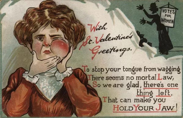 Anti-Suffragette Valentine. Anti-suffrage Valentine shows