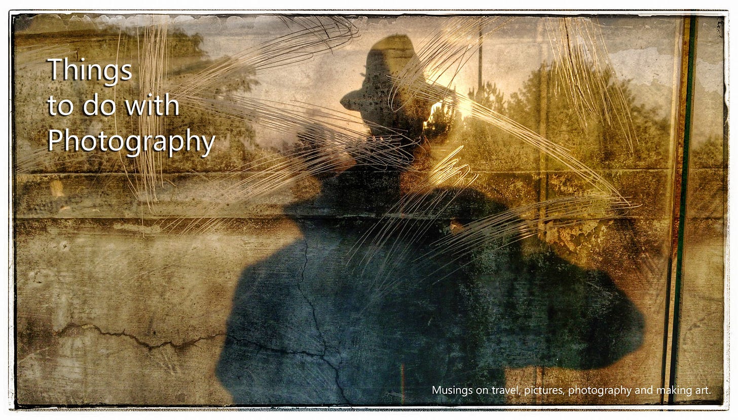 Banner image for the blog Things to do with Photography – the image shows a mans shadow against a golden reflection marred with scratches.