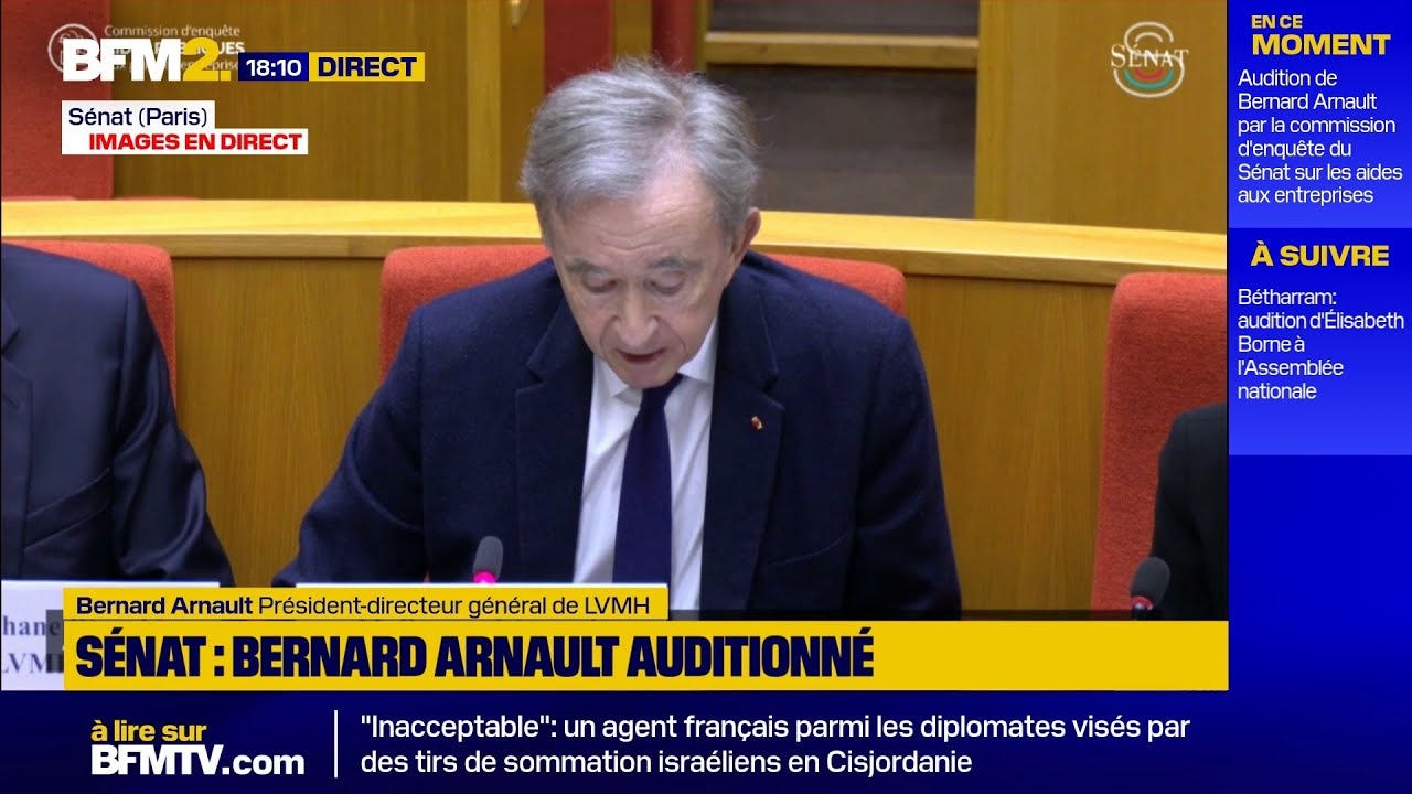 🟡Suivez l'audition de Bernard Arnault par la commission d'enquête sur les  aides aux grandes entre...