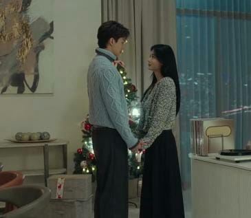 Four images showcasing some of the coordinated and matching outfits worn by Song Kang and KIm Yoo JUng as Jeong Gu Won and Do Do Hee throughout the show. The outfits were either always the same in colour, fabric or complemented each other well.