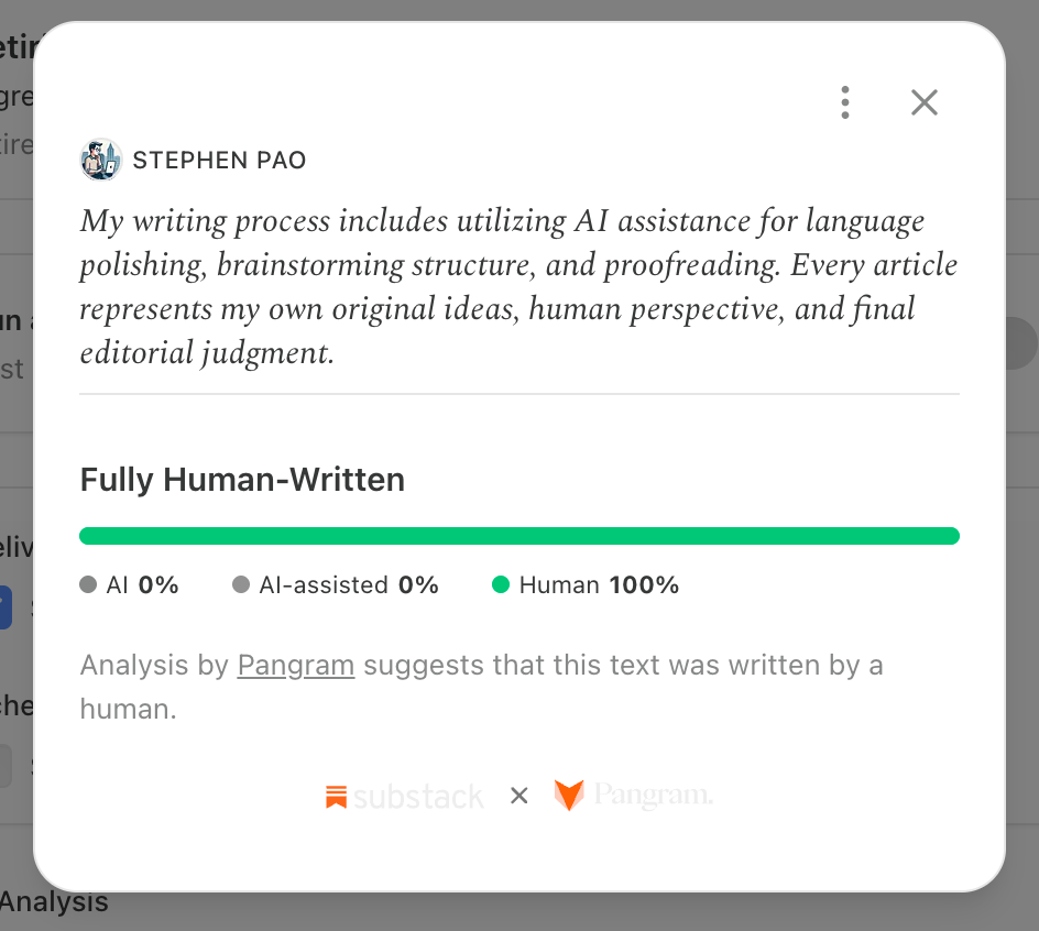 Pangram analysis of this post as "Fully Human Written" Pangram analysis of this post as "Fully Human Written"