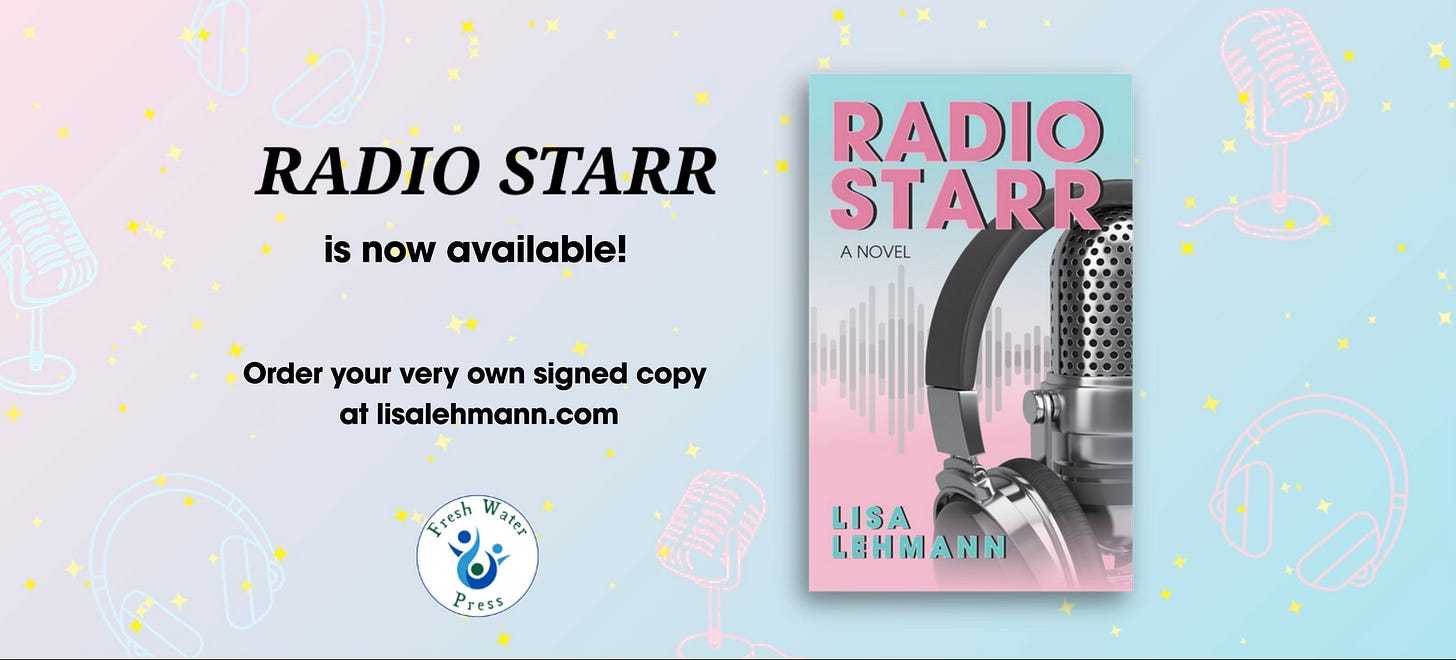 book cover image and text "order a signed copy of RADIO STARR from lisalehmann.com"