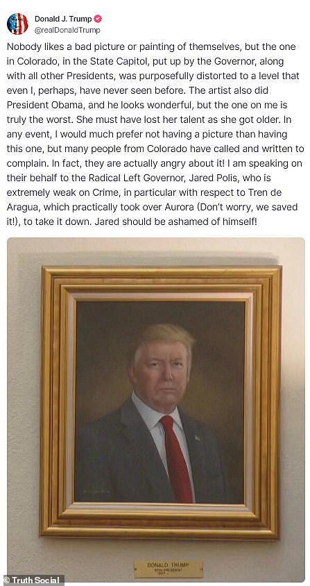 The other presidential portraits reveal how artist 'distorted' Trump