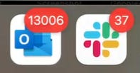 An image of mail and slack apps with thousands of unread notifications