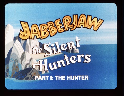 Opening slides of several educational filmstrips. Yogi Bear in "Play it Safe," The Flintstones in "A Weighty Problem," "Bamm-Bamm Tackles a Term Paper," The Jetsons "Down to Earth Nutrition," The Flintstones "Driving Guide," Jabberjaw in "The Silent Hunters," "Around the World Kids Visit Saitama, Japan," Scooby Doo in "Let's Go to Press Part II: News Reporting"