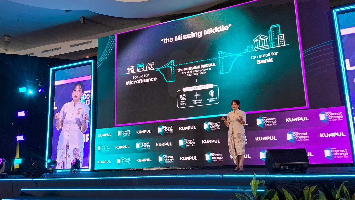 KUMPUL and KUMPUL Impact Founder and Chairperson Faye Wongso delivers her opening remarks, titled “Why the Old Playbook No Longer Works”, during the 2026 KUMPUL Connect for Change (C4C) event on Tuesday (20/10) in Jakarta.