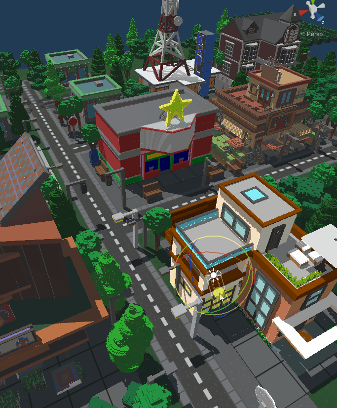 Concept art of an animation of the lighting & shadow functionality around the talent agency in Blockstars. It demonstrates what we can quickly do with Unity development.