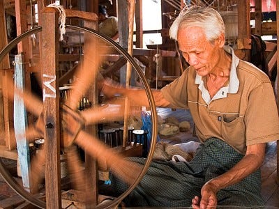 Spinning silk on Inle Lake Myanmar, Burma, Mandalay, Inle,