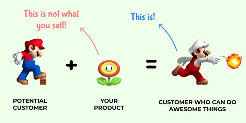 Ad insight - Sell Super Mario, not the mushroom. Don't say, "Snag a cup of  our coffee." Say, "Turn into the energized, marketing machine that you are  with our coffee." Sell the