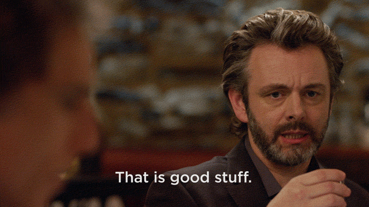 actor michael sheen nodding and saying That is good stuff