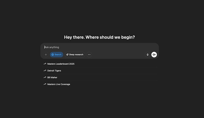 screenshot of ChatGPT interface with SearchGPT activated and trending searches being displayed screenshot of ChatGPT interface with SearchGPT activated and trending searches being displayed