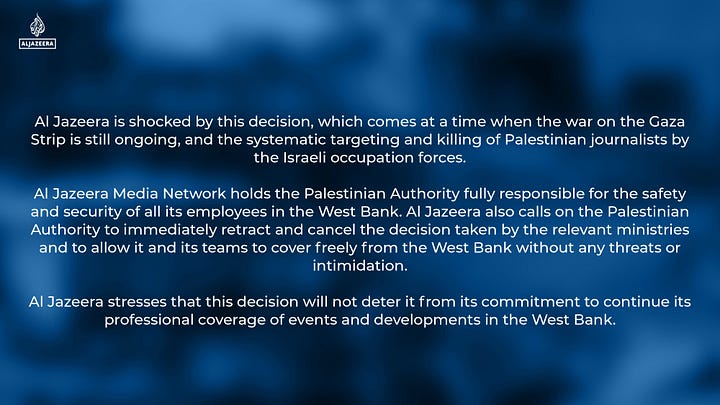 Screenshots from Al Jazeera's Twitter with the statement regarding the closure of their offices.