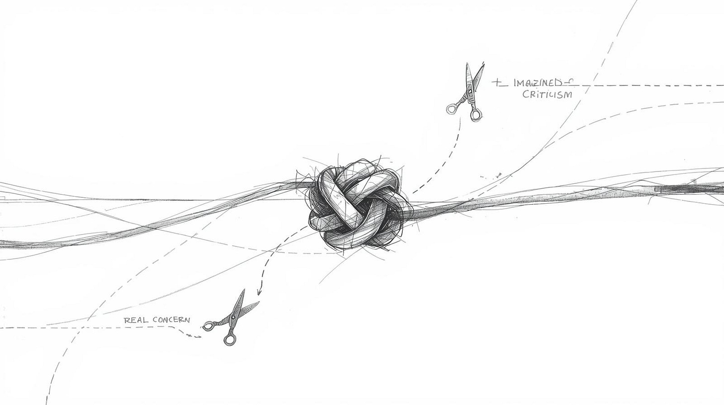 Solid and dotted threads twist into an indistinguishable knot at center Solid and dotted threads twist into an indistinguishable knot at center