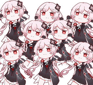 a group of anime girls with pink hair and red eyes a group of anime girls with pink hair and red eyes