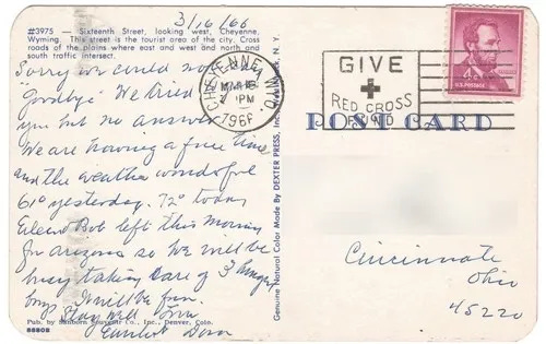 Cheyenne Wyoming Downtown Street Scene Postcard Magic City Plains Lincoln Hwy - Picture 2 of 2