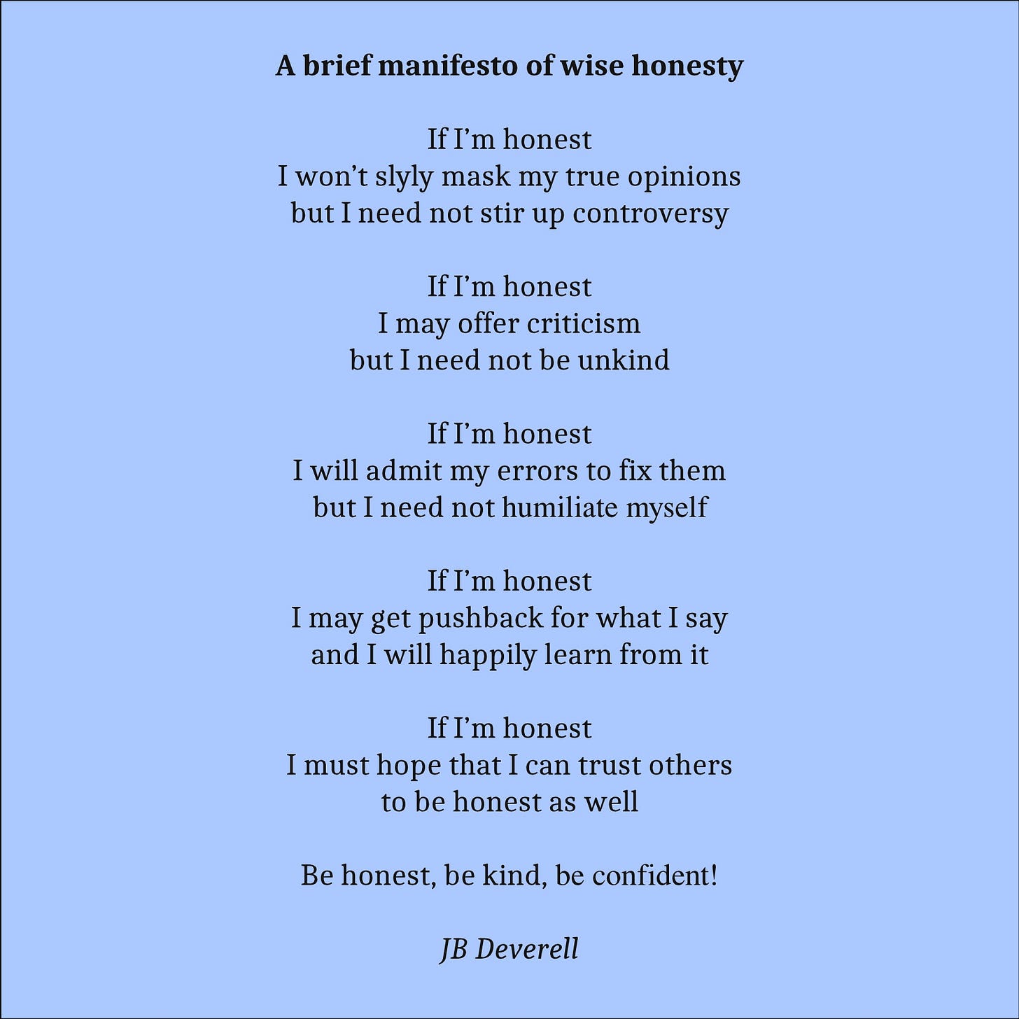 Coloured panel showing "A Brief Manifesto of Wise Honesty"
