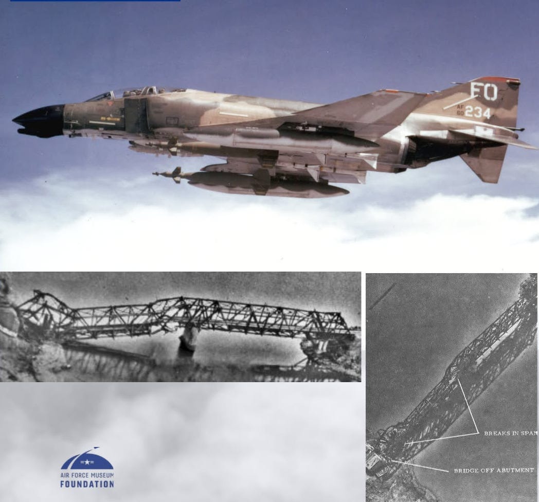 An F-4D from the 435th Tactical Fighter Squadron, 8th Tactical Fighter Wing, armed with two GBU-10 (Paveway I) bombs. In 1968 the Air Force adopted the Texas Instruments GBU-10 Paveway I, a conventional 2,000-pound MK 84 bomb adapted with a laser guidance system. Almost half of all LGBs dropped in Southeast Asia hit their targets and most of the other LGBs hit within 25 feet. (USAF photo) An F-4D from the 435th Tactical Fighter Squadron, 8th Tactical Fighter Wing, armed with two GBU-10 (Paveway I) bombs. In 1968 the Air Force adopted the Texas Instruments GBU-10 Paveway I, a conventional 2,000-pound MK 84 bomb adapted with a laser guidance system. Almost half of all LGBs dropped in Southeast Asia hit their targets and most of the other LGBs hit within 25 feet. (USAF photo)