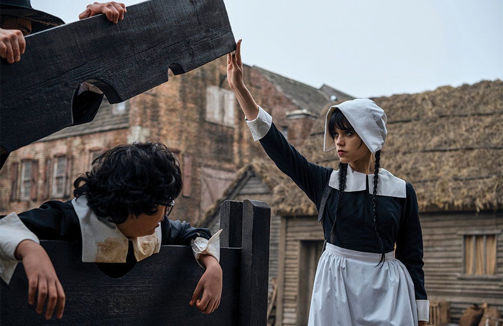 The theme park Pilgrim World is a nod to the summer camp musical in 1993’s Addams Family Values. The theme park Pilgrim World is a nod to the summer camp musical in 1993’s Addams Family Values.