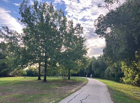 Different views of the trail - straight, curving, but almost all flat