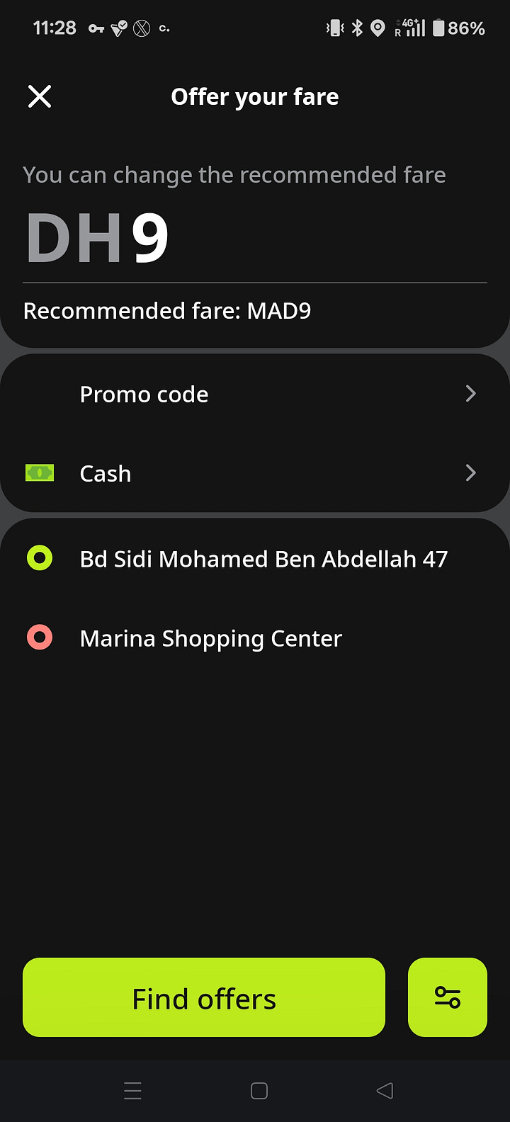 Screenshots from the Indrive app