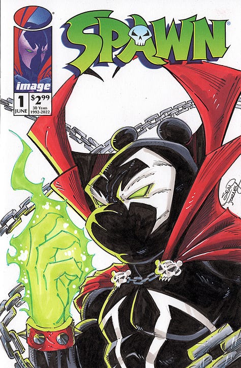 Examples of black and white and color commissions/sketches on comic book sketch covers. 