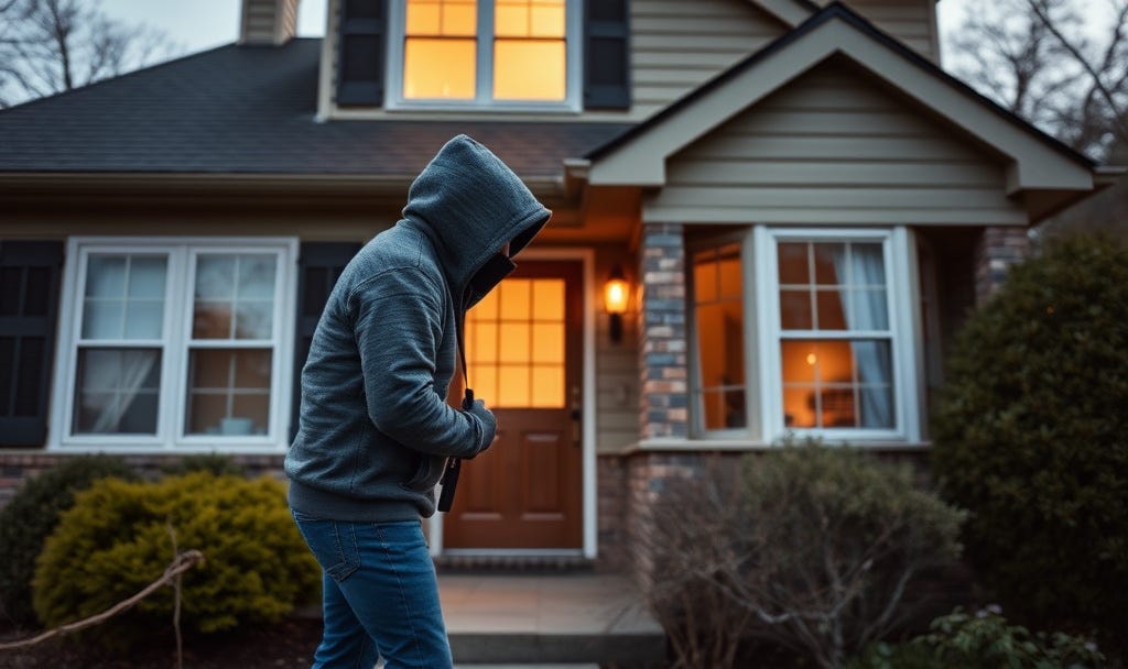 image of a burglar in front of a home