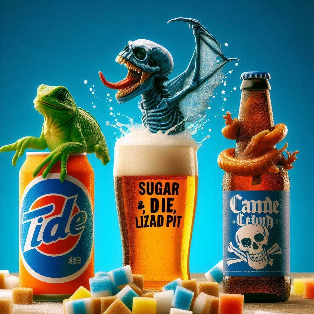 beer made from sugar, Tide, and lizard spit