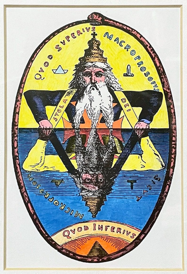 ELIPHAS LEVI HERMETIC Macroprosopus Microprosopus Hand-Colored Print Dogma & Ritual of High Magick Emerald Tablet As Above so Below image 2