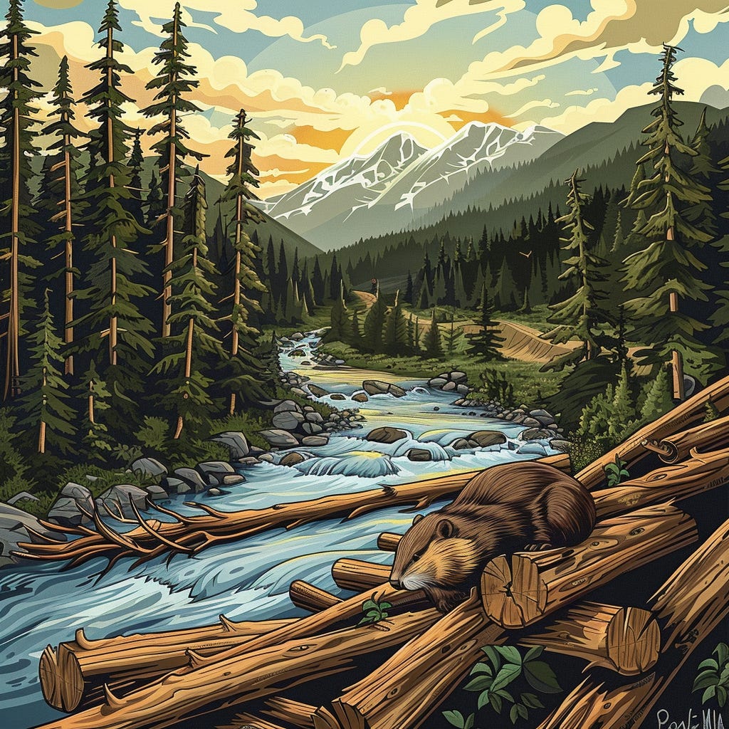 a beaver building a dam by collecting logs flowing down a river a beaver building a dam by collecting logs flowing down a river