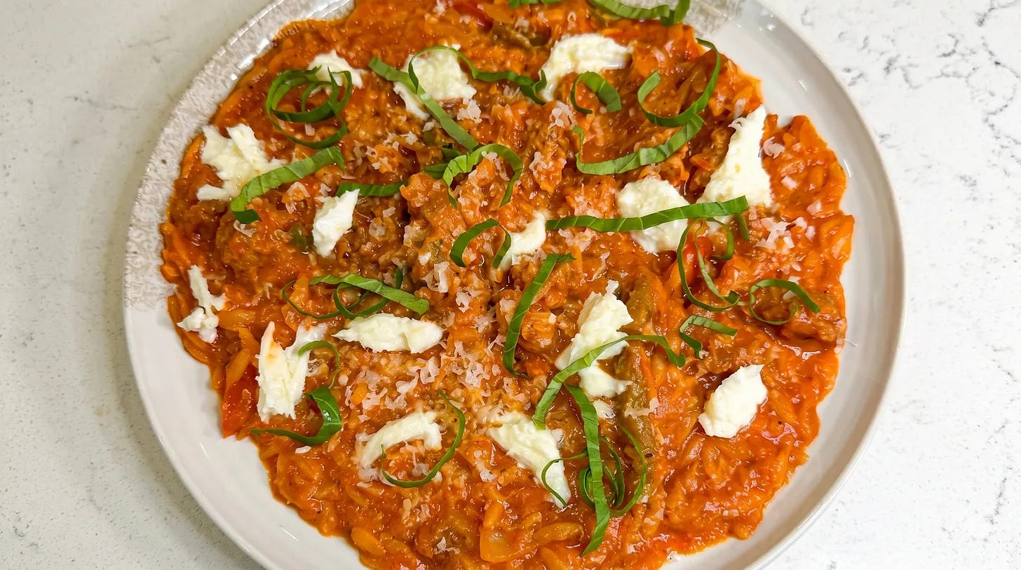 Sausage and peppers orzo recipe.
