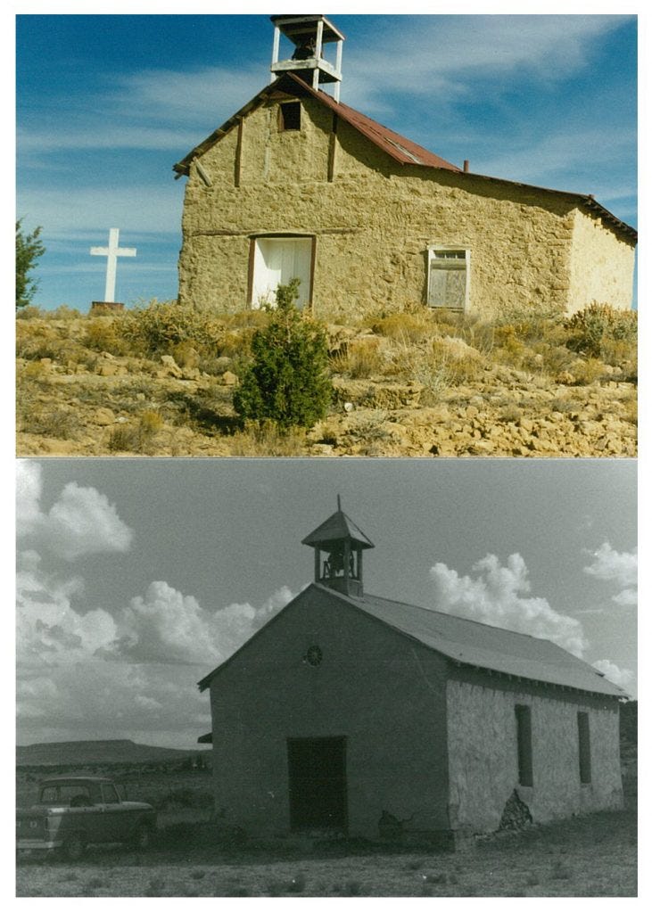 Mission churches in Moquino, top, and Bibo, bottom, which have since been closed.