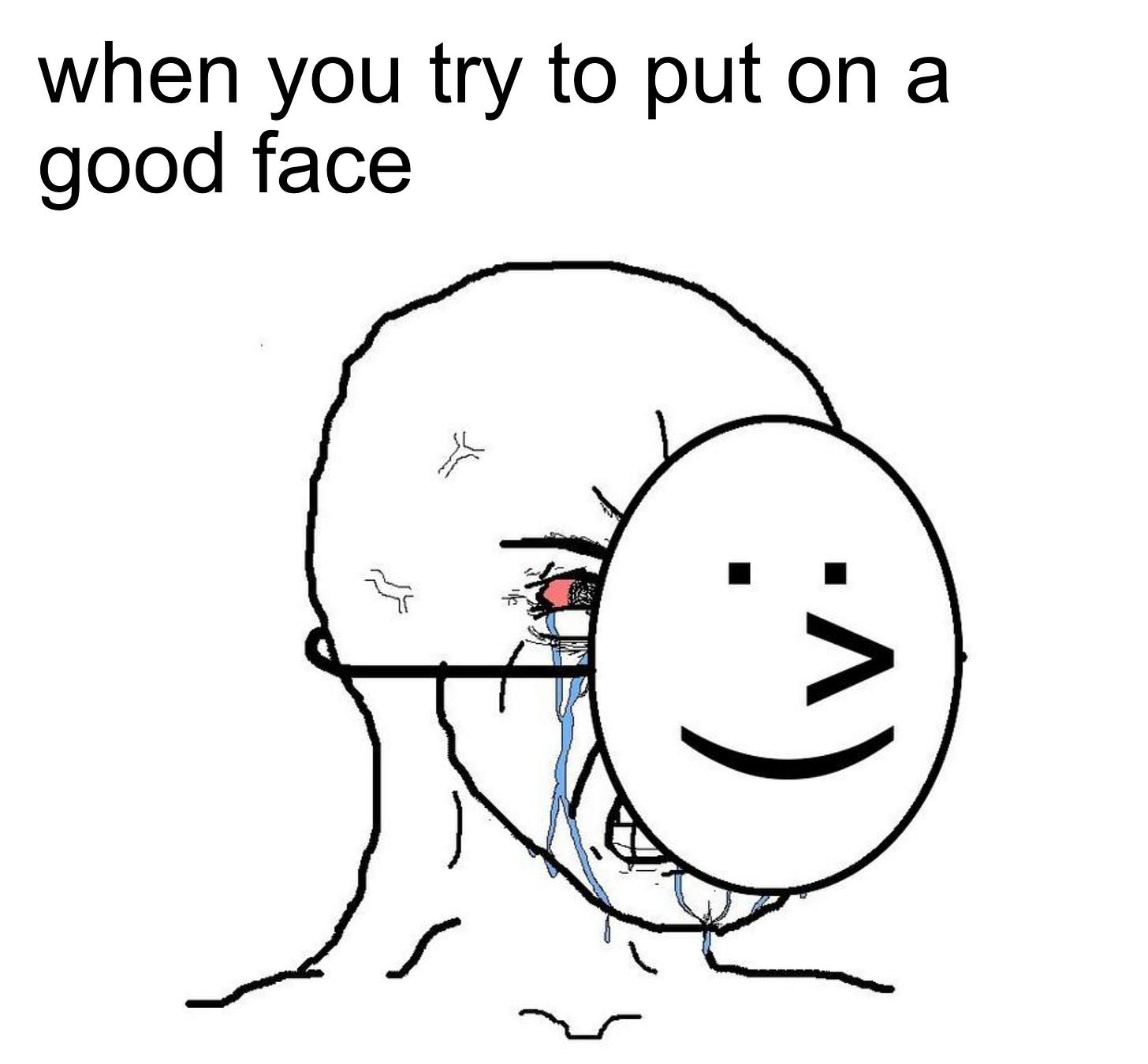 Crying Wojak / Feels Guy Smile Mask Meme Template