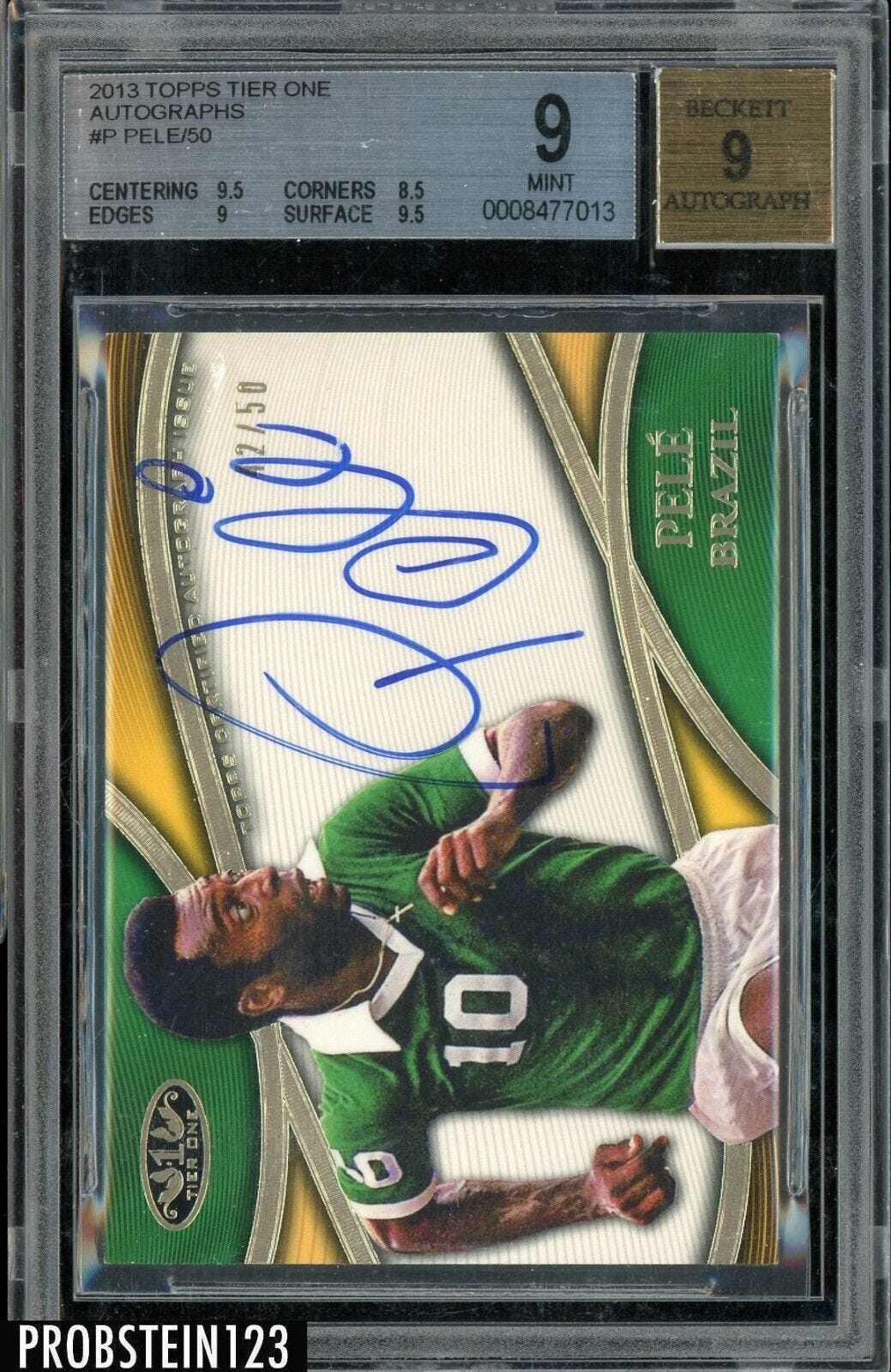 2013 Topps Tier One Soccer Pele Signed ON CARD AUTO 42/50 BGS 9 w/ 9.5 - Picture 1 of 3