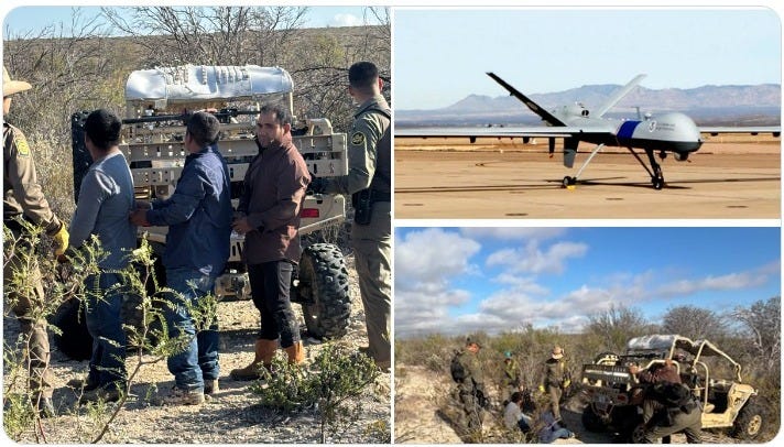 A Homeland Security Predator Drone spotted 3 illegal aliens crossing open country in Kinney County, leading to their arrest on Oct. 15, 2025