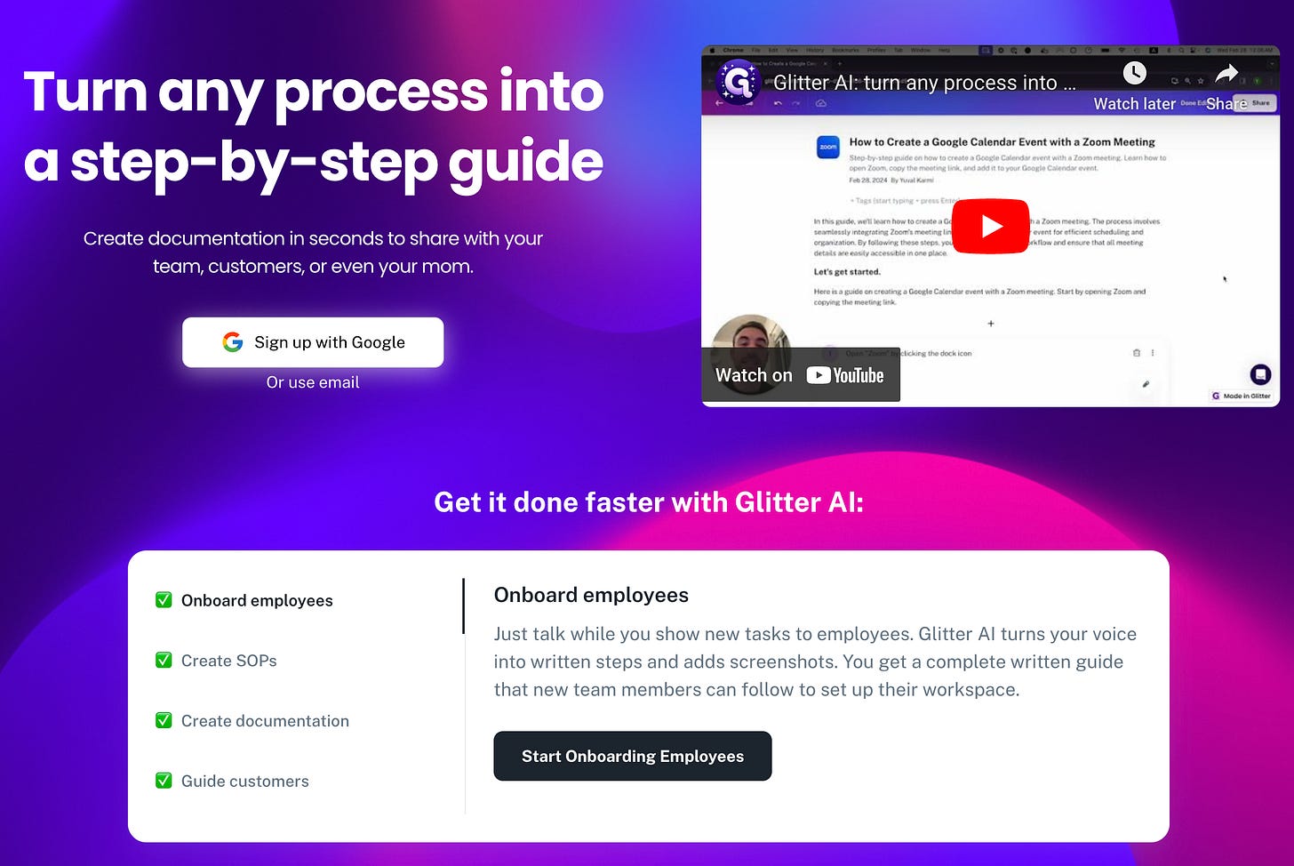 Glitter AI landing page headline Glitter AI landing page headline