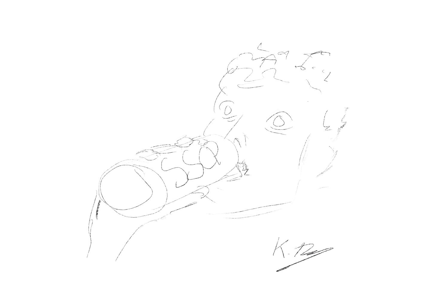 A sketch of a wide-eyed, handsome young man drinking a can of 'SSCP'