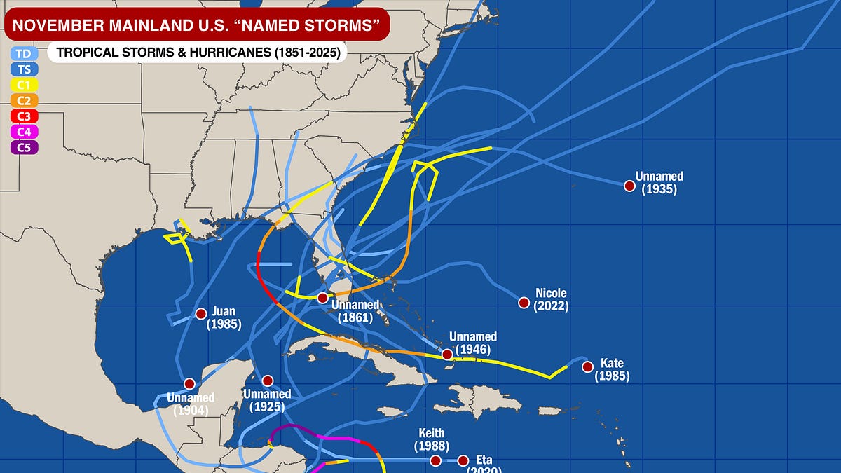 How Common Are Mainland U.S. Tropical Threats in November