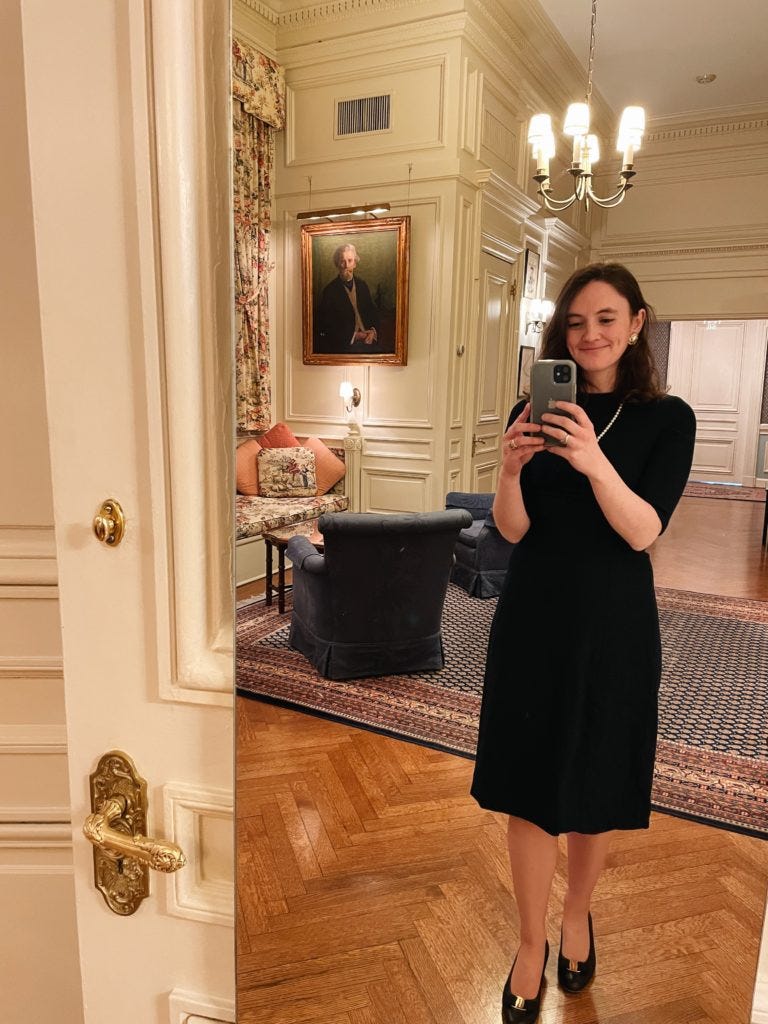 woman in black dress