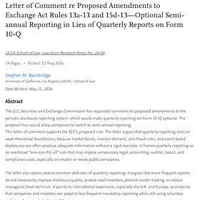Letter of Comment to the SEC re Optional Semi-annual Reporting in Lieu of Quarterly Reports