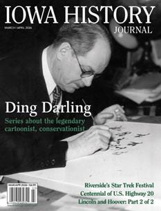 Iowa History Journal cover image of Ding Darling working on an illustration