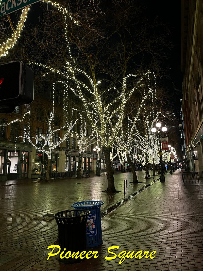 A night view of Pioneer Square