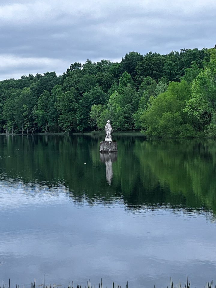 four pictures of lakes and ponds