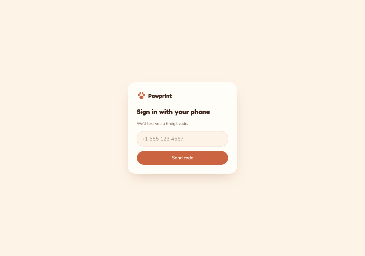Pawprint’s original sign-in screen, asking for a phone number Pawprint’s original sign-in screen, asking for a phone number