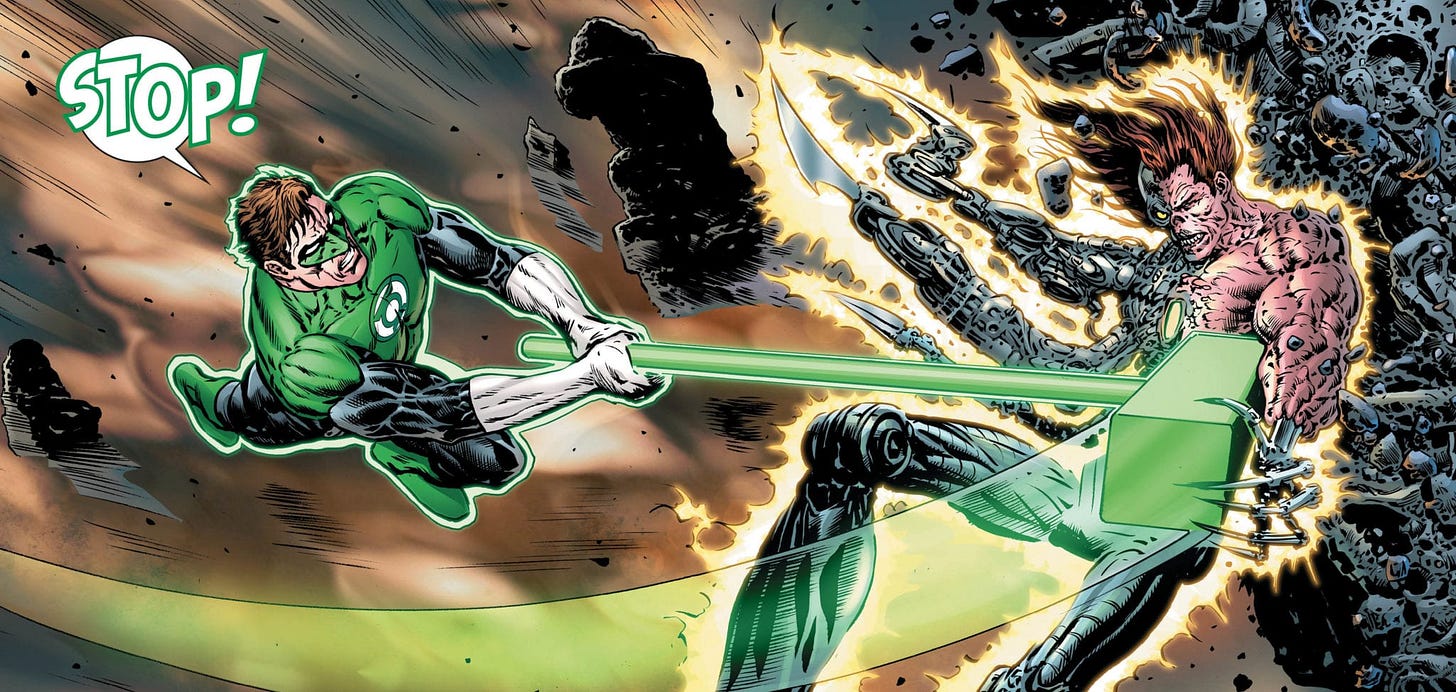 Hal fights the Qwa-Man in THE GREEN LANTERN #12 Hal fights the Qwa-Man in THE GREEN LANTERN #12