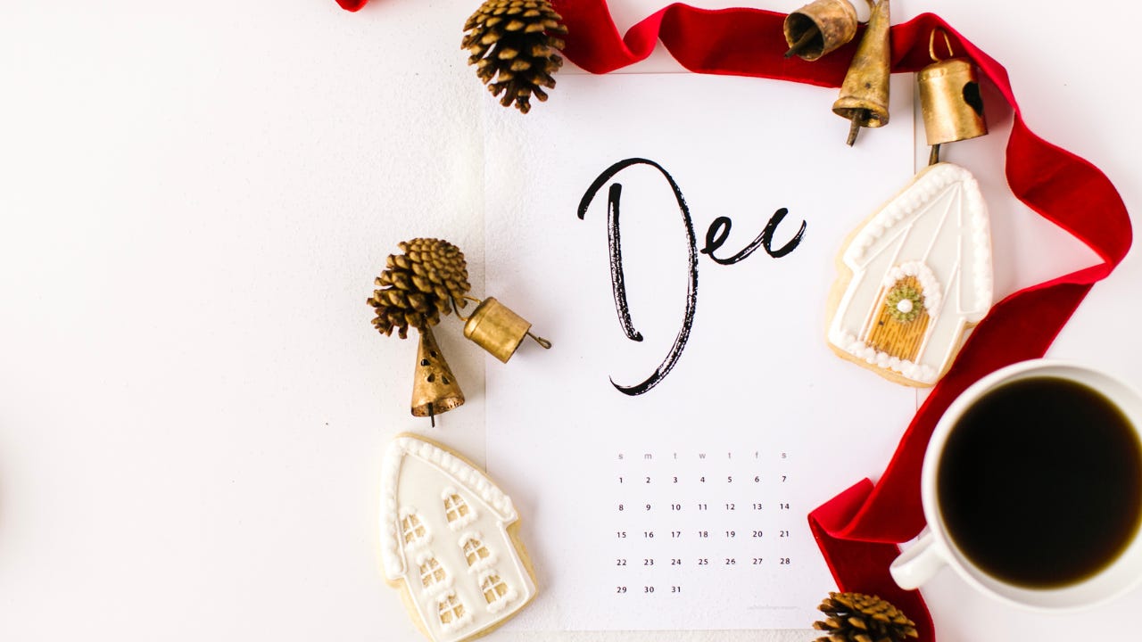 December calendar page with the word "Dec" written in script.