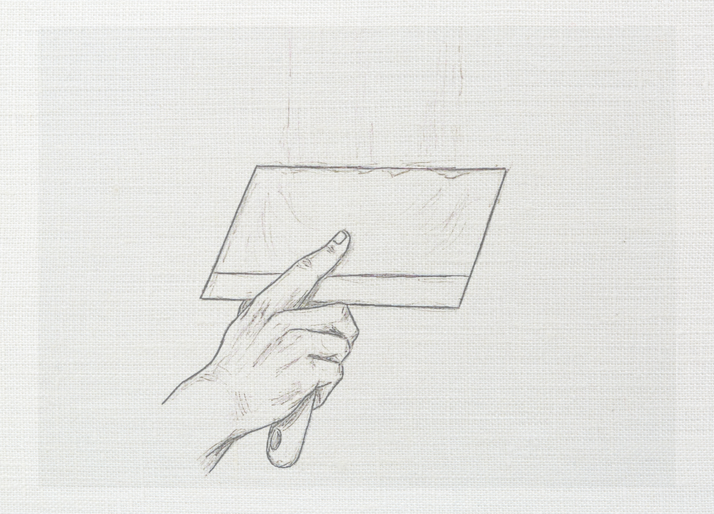 pencil art on canvas of male hand patching Sheetrock