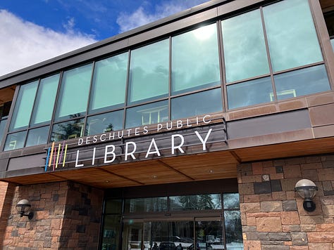 Photos of libraries, author holding a book, mini-book library